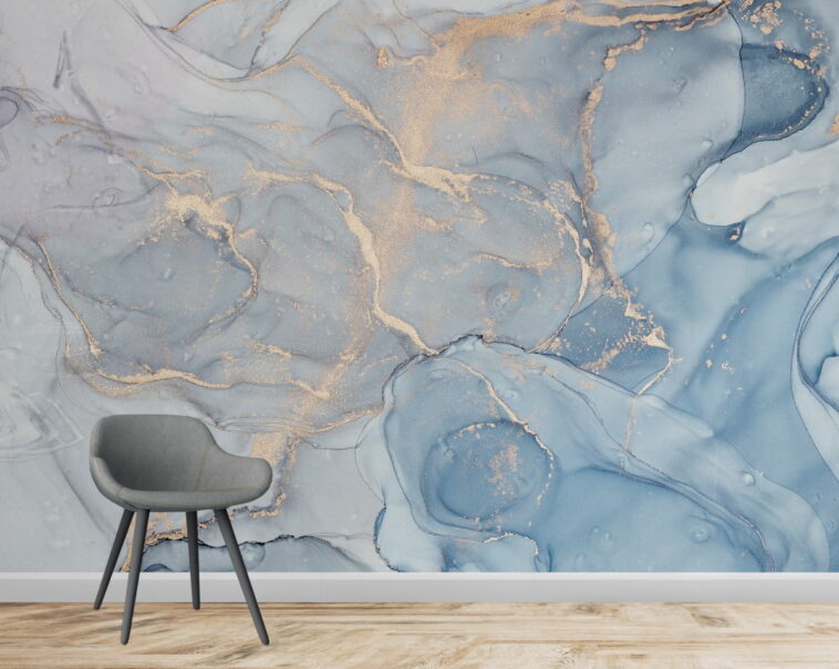 marble texture blue golden look acrylic paints wallpaper