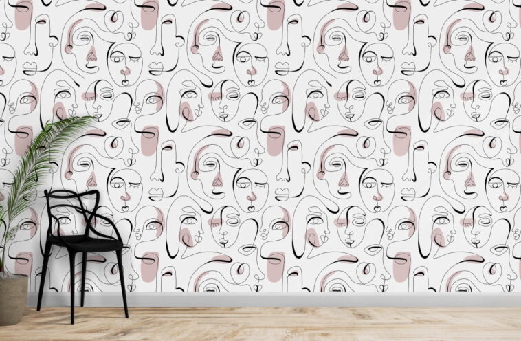 one line drawing abstract face pattern funny wallpaper