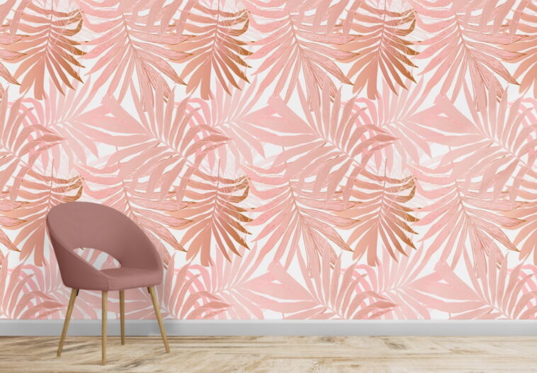 pink leaves on the white background luxury wallpaper