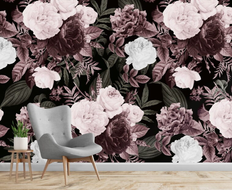 roses on dark background modern floral wallpaper