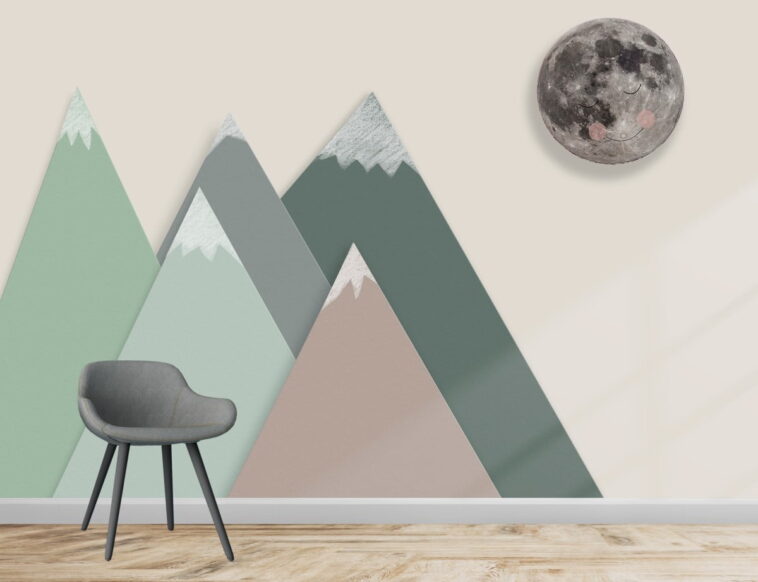 snowy triangle mountains black gray sleeping moon wallpaper