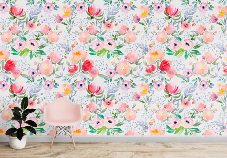 soft color botanical garden flowers floral luxury wallpaper
