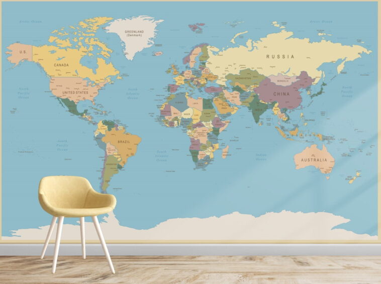 travelling blue vintage world map wallpaper
