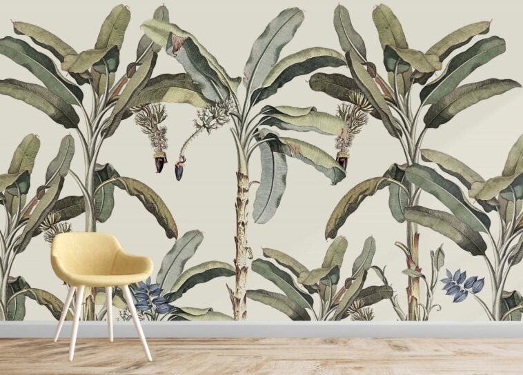 tropical banana palm trees exotic wallpaper