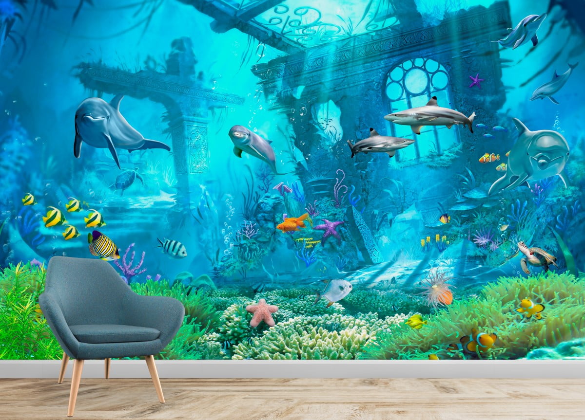 Underwater Scenery with Fish 3D Wallpaper