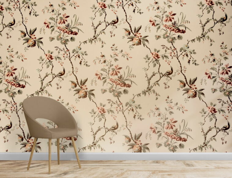 vintage style floral pattern 18th century luxury wallpaper