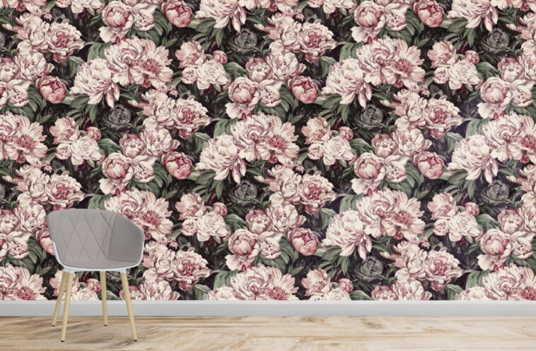 watercolor design roses floral decor wallpaper