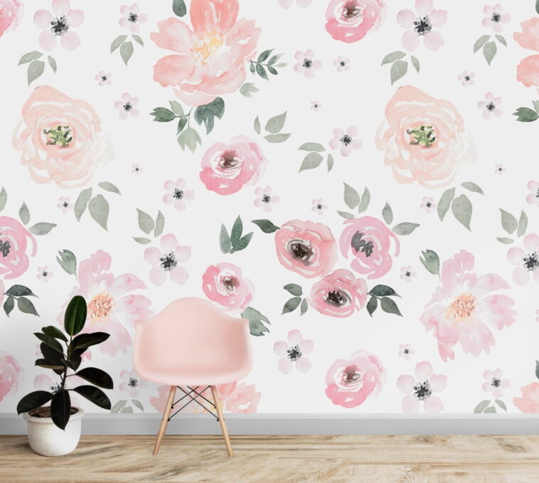 watercolor flowers on the white background floral wallpaper