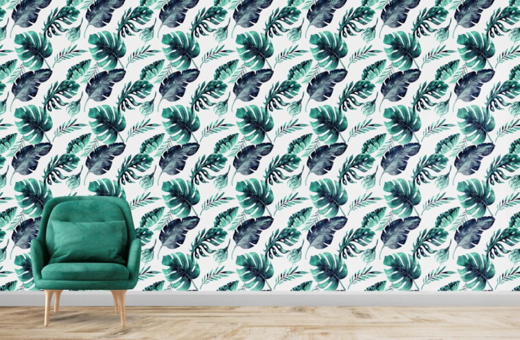watercolor tropical exotic havana leaves wallpaper