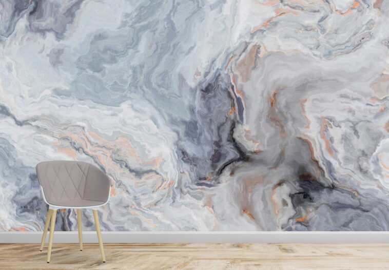 white marble with curly grey gold veins looking wallpaper