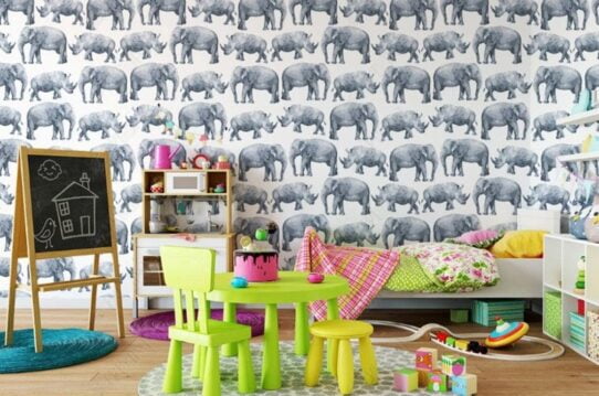 Elephants and Rhinos Wall Murals Wallpaper