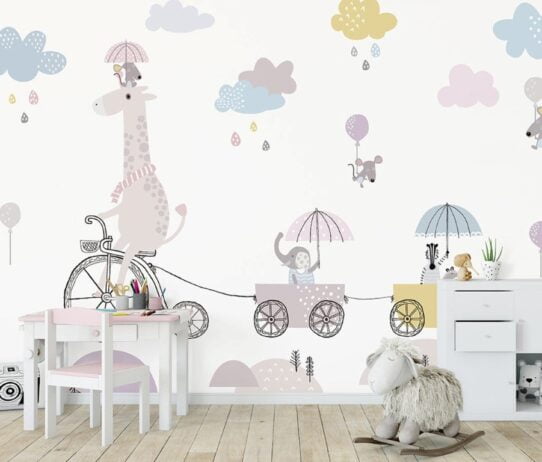 Bicycle Riding Giraffe Wall Murals Wallpaper