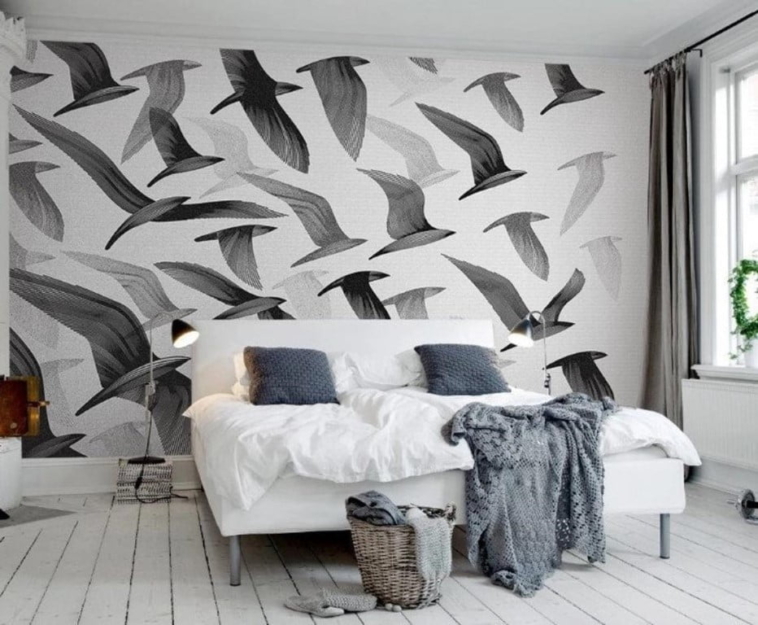 Black Gray Birds Wall Murals Wallpaper