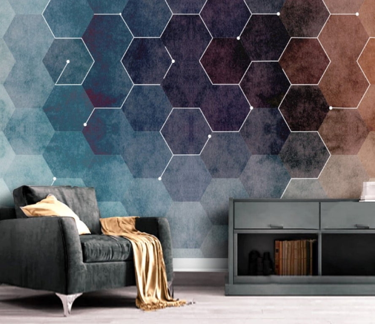 Dark Colored Hexagons Wall Murals Wallpaper