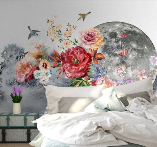 Flowers Moon Wall Murals Wallpaper