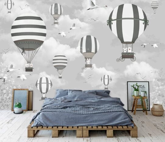 Gray White Air Balloons Wall Murals Wallpaper