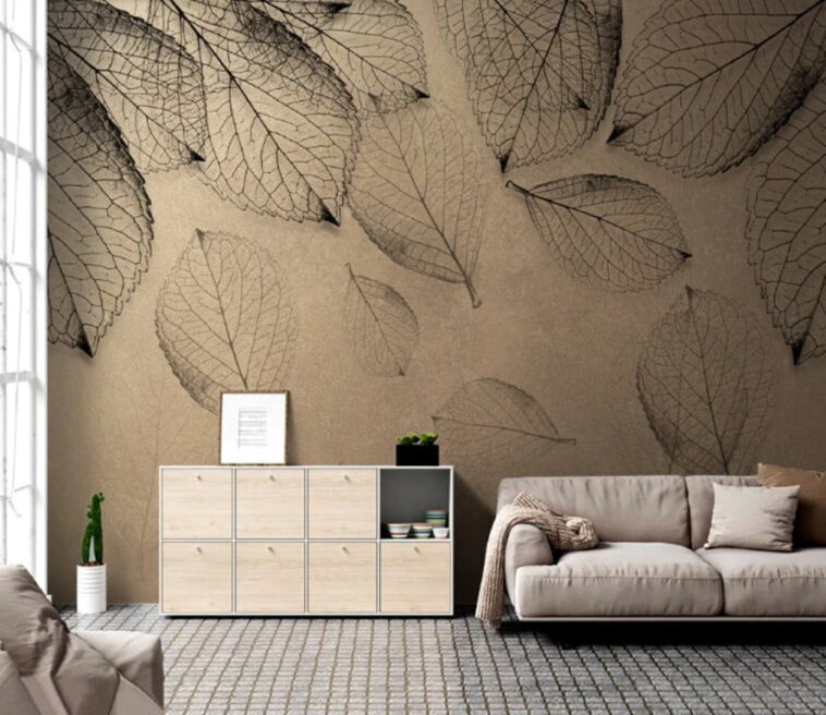 Leaves on Brown Background Wall Murals Wallpaper