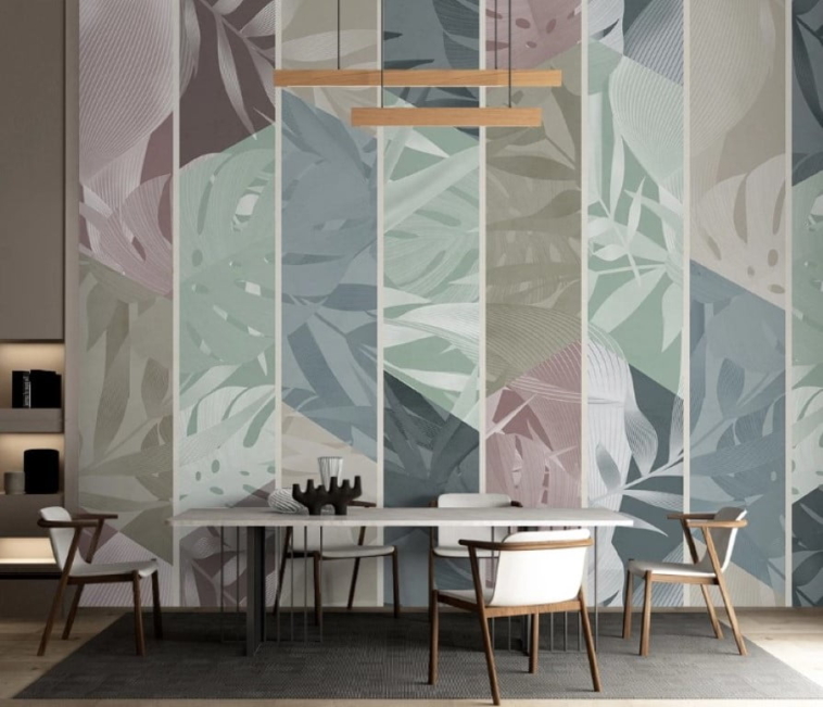 Leaves İn the Vertical Lines Wall Murals Wallpaper