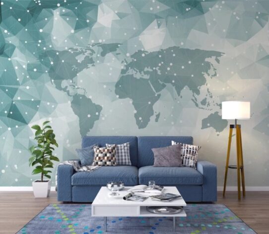 White Blue Map Wall Murals Wallpaper