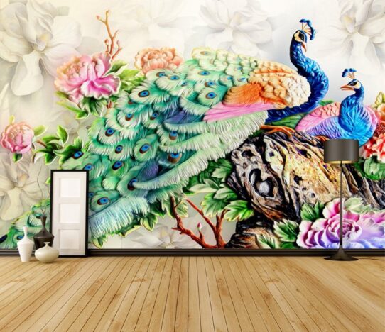 Multicolor Peacock Wall Murals Wallpaper