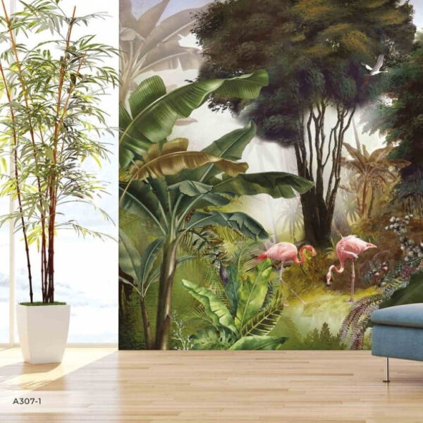 Pink Flamingos in Forest Wall Murals Wallpaper