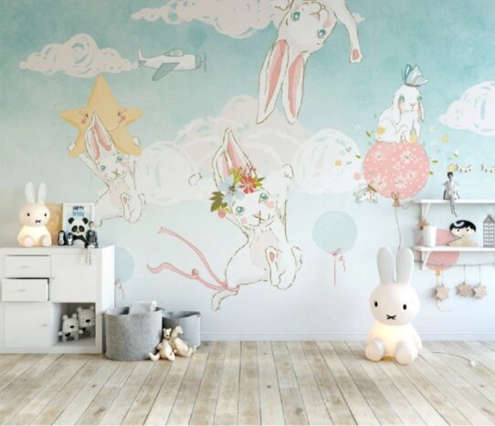 Pretty White Rabbits Wall Murals Wallpaper