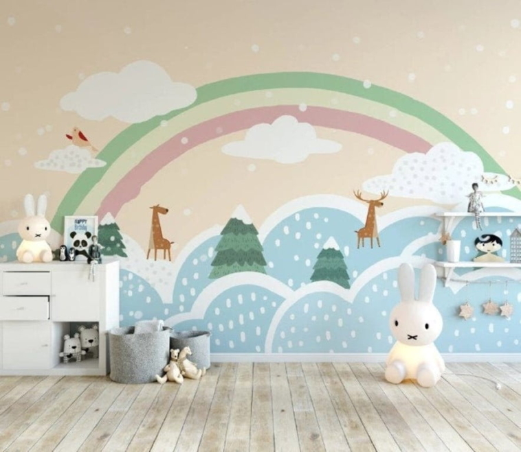 Rainbow and Clouds Wall Murals Wallpaper