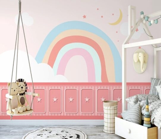 Rainbow Pink Sky Wall Murals Wallpaper