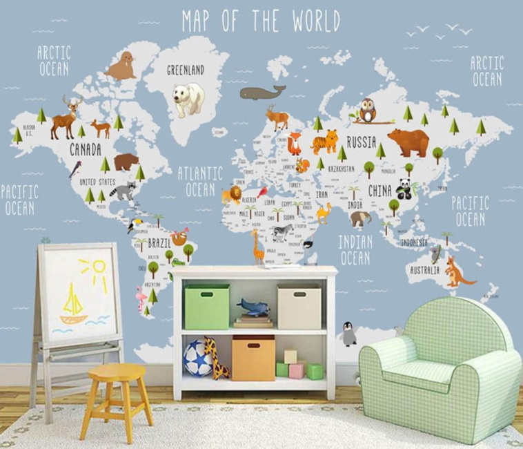 Symbolic Animals on Continents Wall Murals Wallpaper