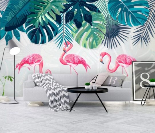 Three Pink Flamingos Wall Murals Wallpaper