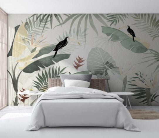 Toucans and Large Leaves Wall Murals Wallpaper