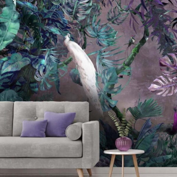 Tropical Purple Plants Wall Murals Wallpaper