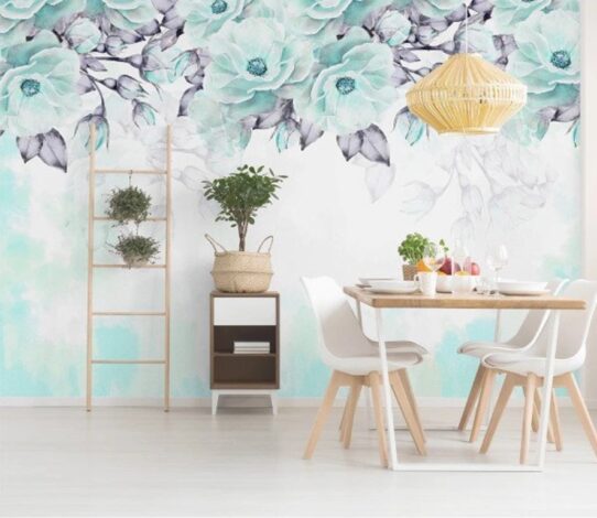 Turquoise Flower Wall Murals Wallpaper