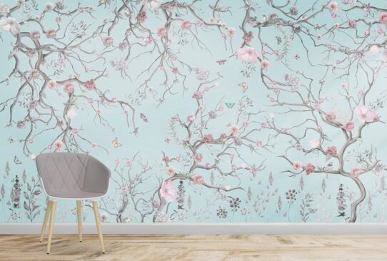 Turquoise Spring Flowers Wall Murals Wallpaper