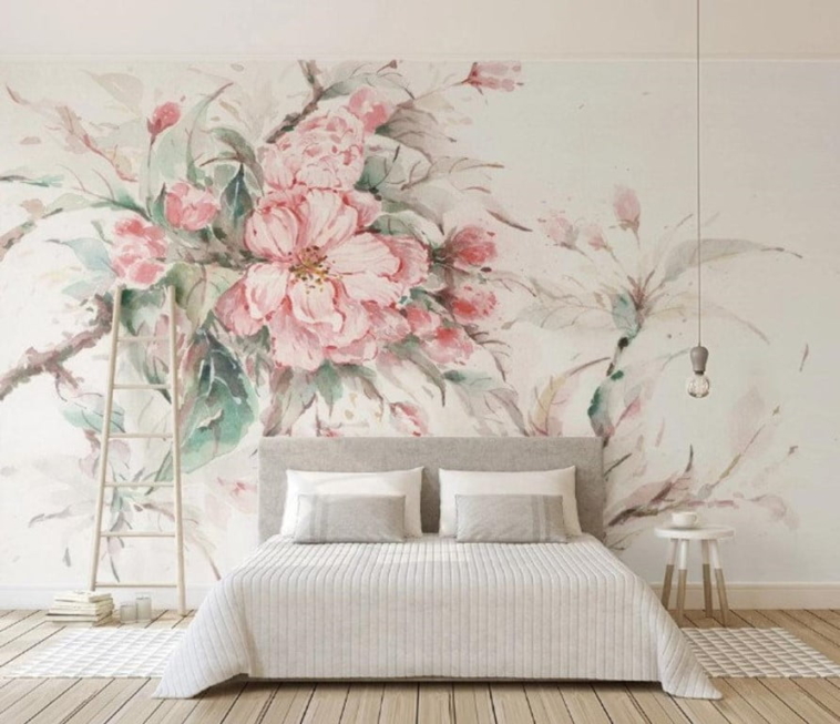 Watercolor Pink Rose Wall Murals Wallpaper