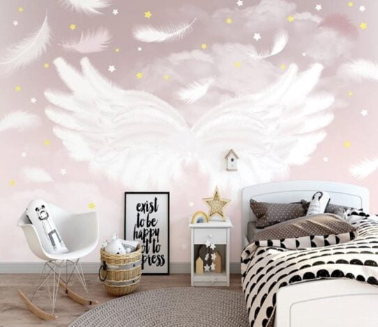 White Wing on Pink Background Wall Murals Wallpaper